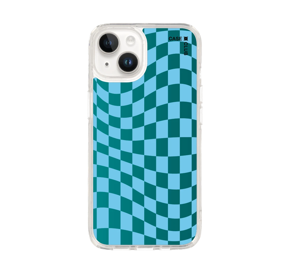 iphone 14 clear case blue gradient grid
